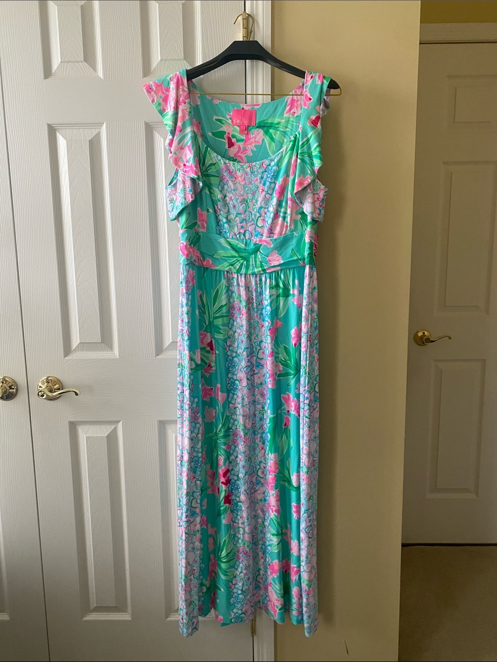 Lilly Pulitzer Turquoise Pink Floral Maxi Dress